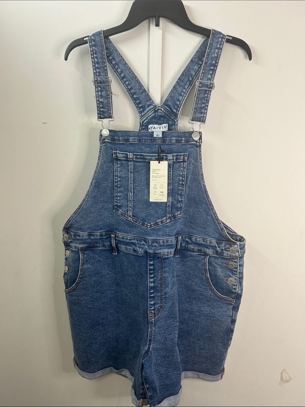 Ava & Viv Dark Blue Denim Short Overalls
